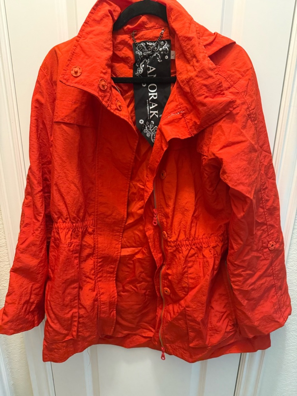 ANORAK Bright Red Crinkle Nylon Rain Jacket